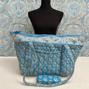 Vintage Set Vera Bradley Miller Travel Bag Bermuda Blue Teal Paisley Tote & Case